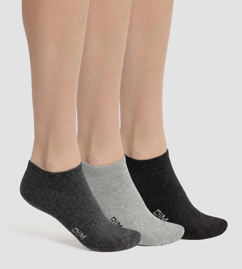 Packung mit 3 Paar kurzen Damensocken aus anthrazitgrauer Dim-Baumwolle