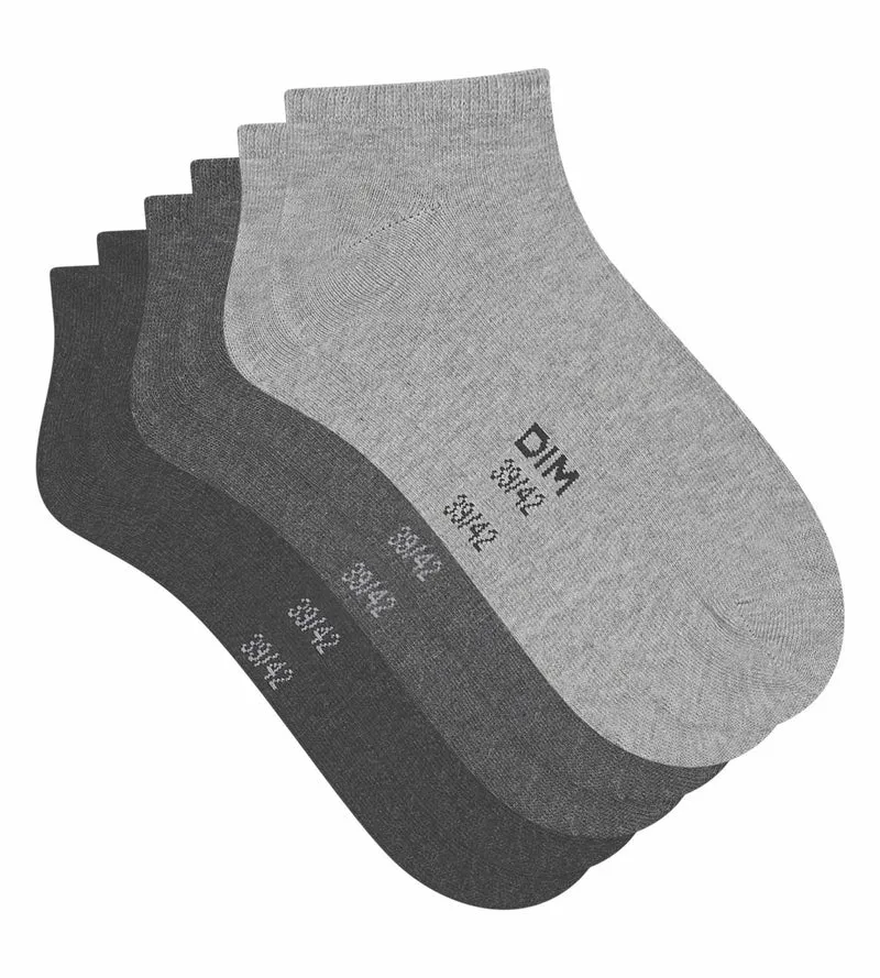 Packung mit 3 Paar kurzen Damensocken aus anthrazitgrauer Dim-Baumwolle
