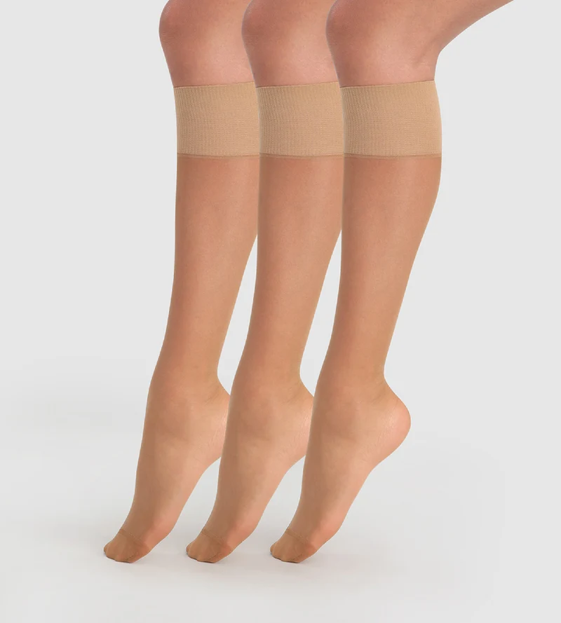 3er-Pack transparente Kniestrümpfe 20D in Zimtbraun - Beauty Resist