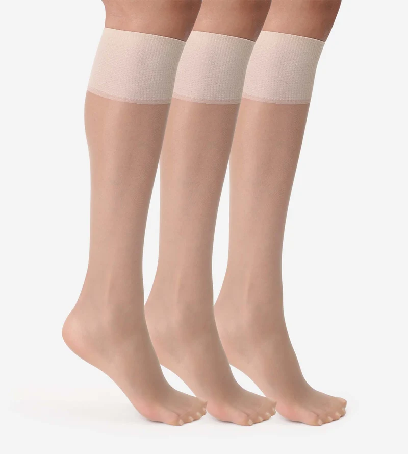 3er-Pack transparente Kniestrümpfe 20D in Nude - Beauty Resist