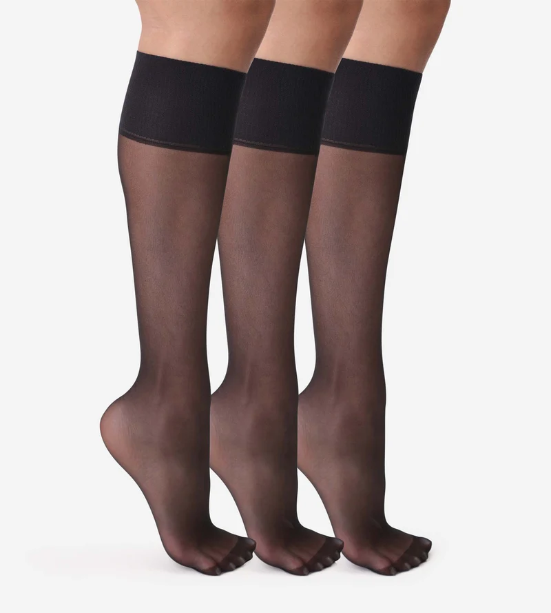 3er-Pack transparente Kniestrümpfe 20D in Schwarz - Beauty Resist