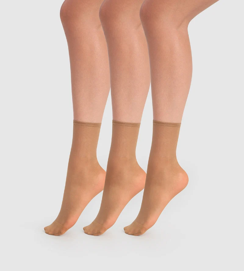 3er-Pack transparente Socken 20D in Zimtbraun - Beauty Resist