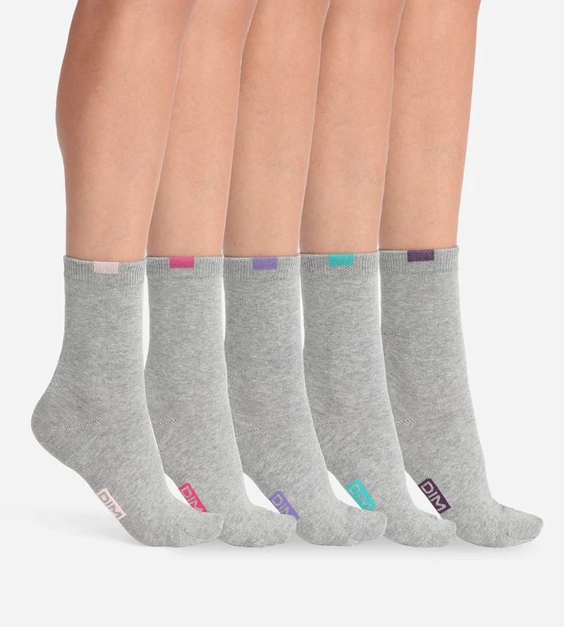 5er-Pack hellgraue Damensocken mit farbiger Markierung - EcoDIM