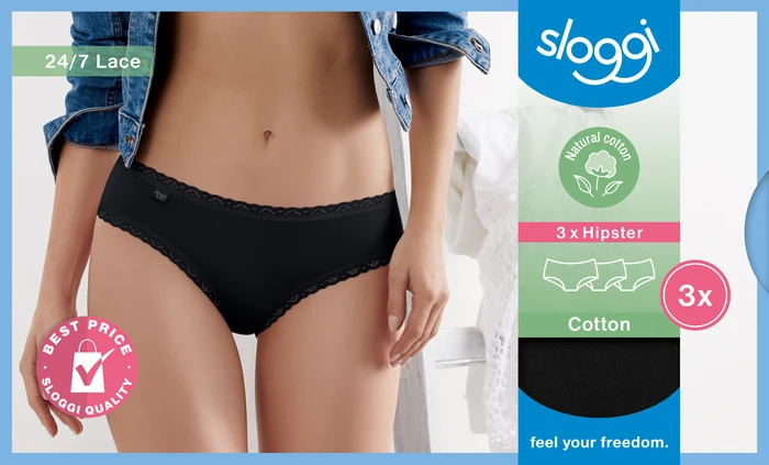 Sloggi 24/7 Cotton Lace Hipster 3er Pack black