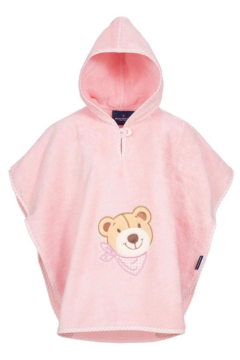 Morgenstern Badeponcho 1-3 Jahre, reine Baumwolle, Bär, rosa