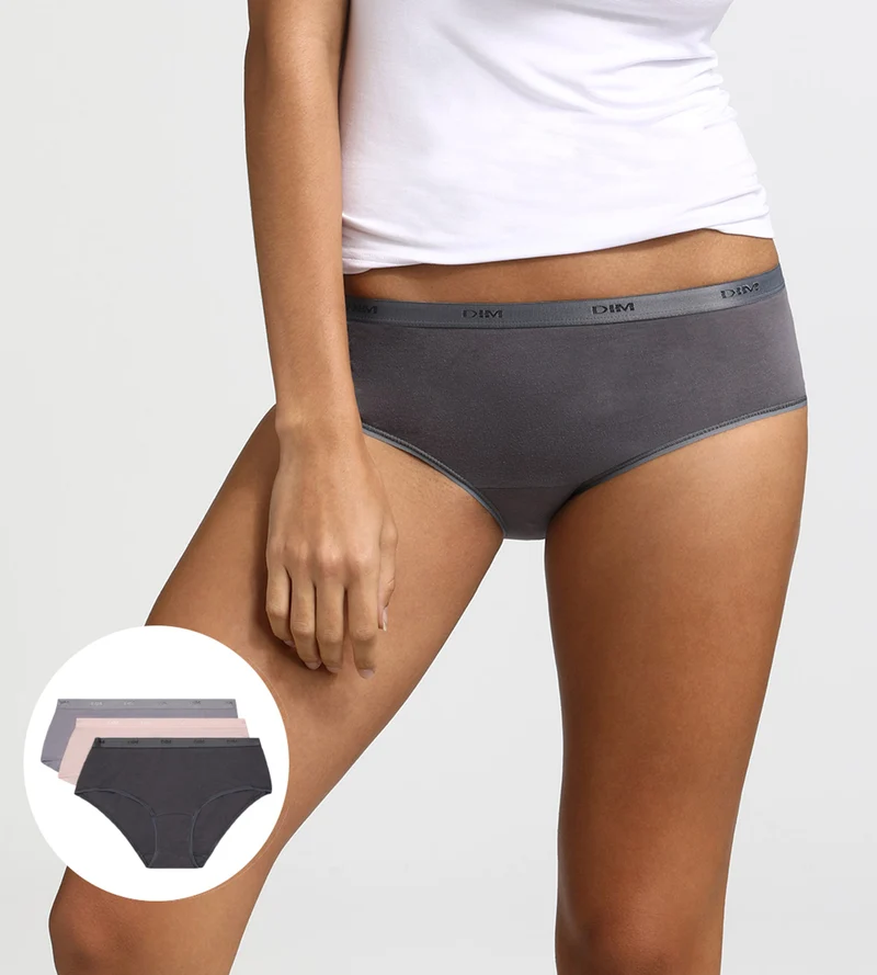 3er-Pack Hipster taupe/rosa/grau aus Stretch-Baumwolle – Pockets EcoDIM