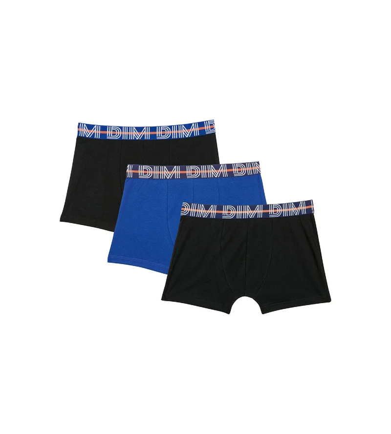 3er-Pack schwarze/blaue Jungen-Boxershorts aus Stretch-Baumwolle mit Kontrastbund - EcoDIM