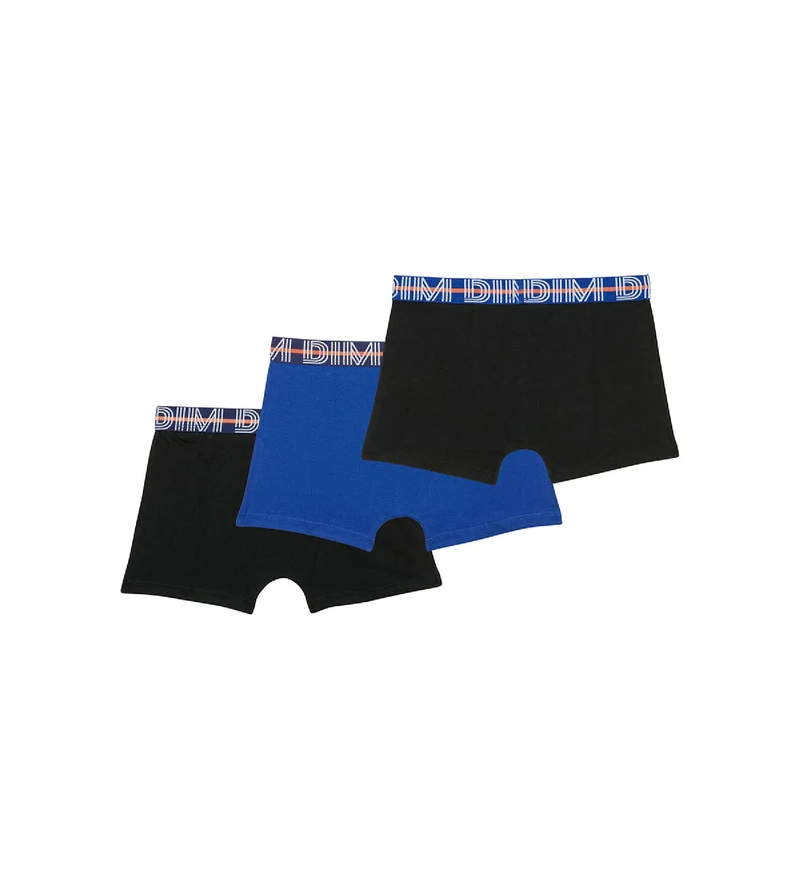 3er-Pack schwarze/blaue Jungen-Boxershorts aus Stretch-Baumwolle mit Kontrastbund - EcoDIM