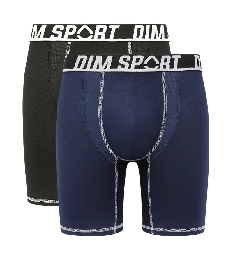 2er-Pack lange Boxershorts aus Mikrofaser schwarz/blau - DIM Sport