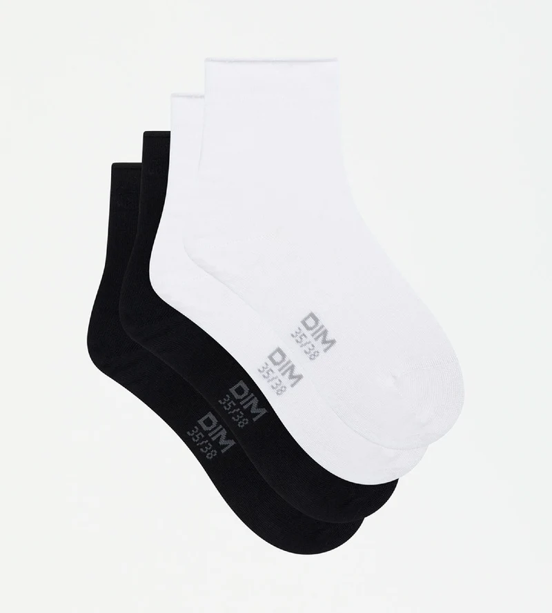 2er-Pack kurze Damensocken aus Modal mit Rollbündchen schwarz/weiß - DIM Modal
