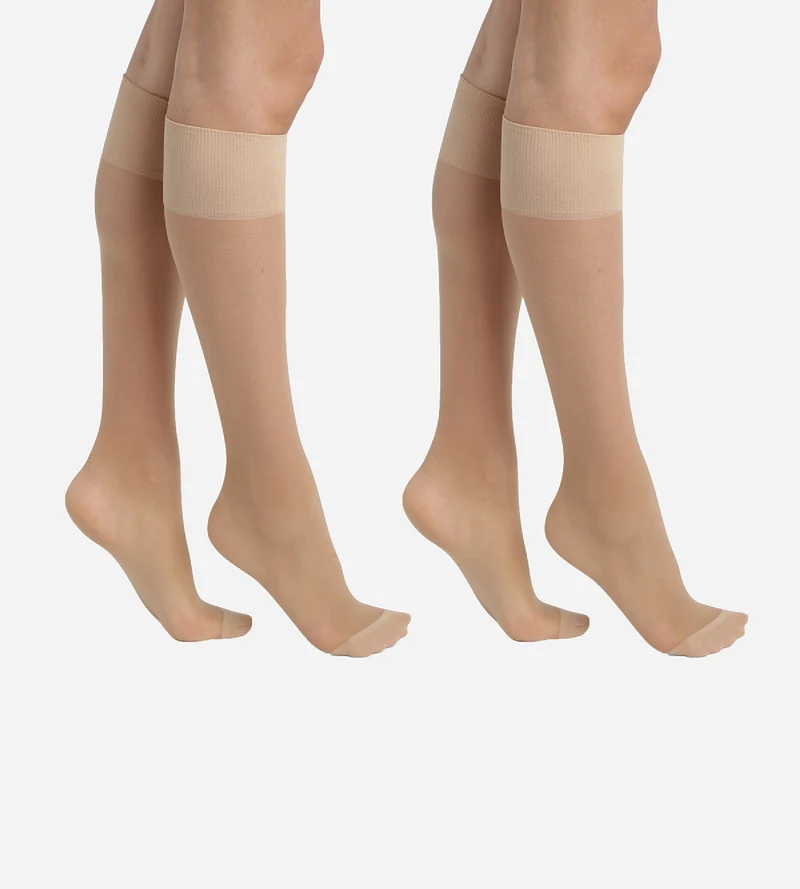 2er-Pack transparente Kniestrümpfe 20D mit Lycra® in Nude - Ultra Resist