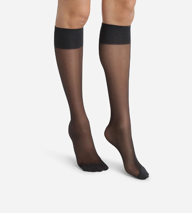 2er-Pack transparente Kniestrümpfe 20D mit Lycra® in Schwarz - Ultra Resist