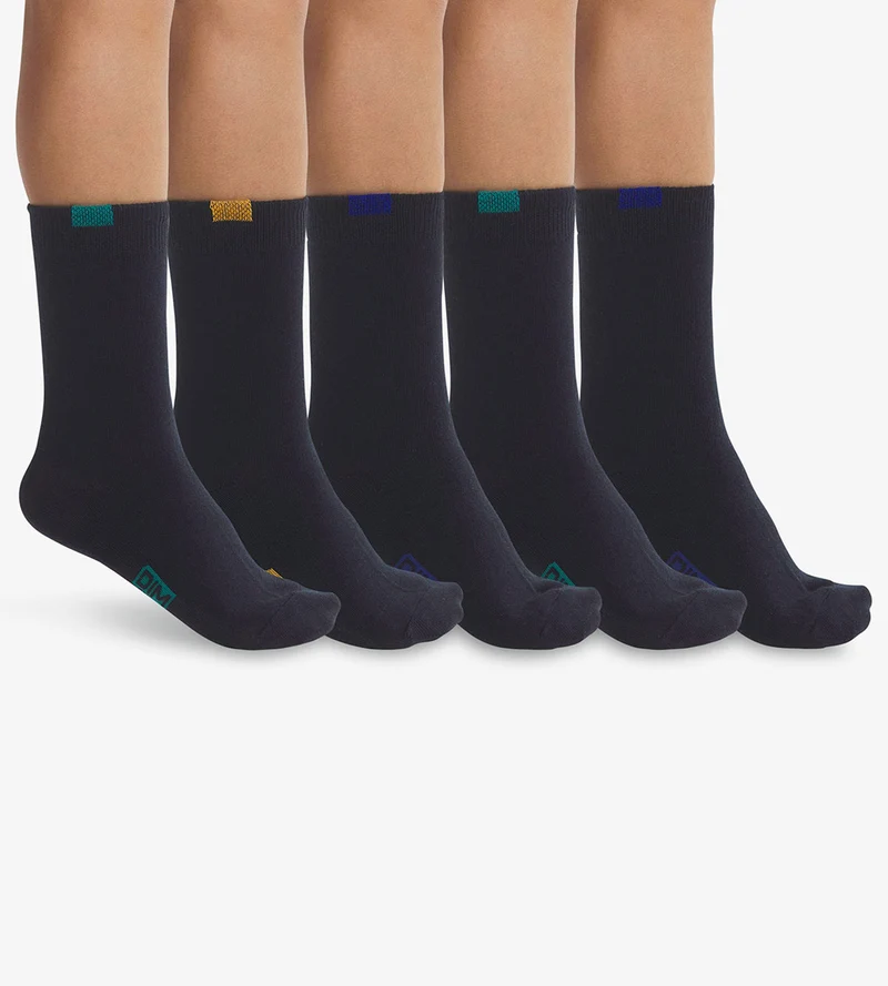 5er-Pack Kindersocken aus Baumwolle marineblau/farbig markiert - EcoDIM