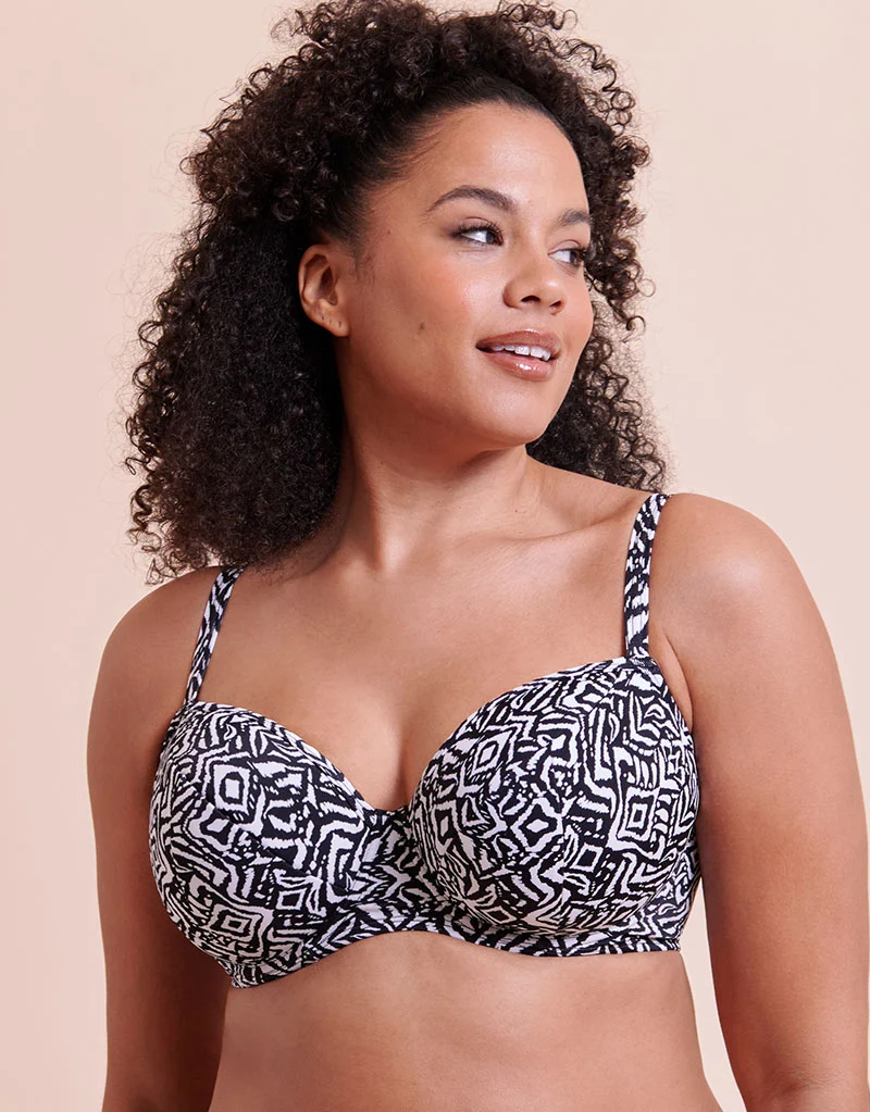 Curvy Kate Wild Horizon Padded Balcony Bikini Top Black Print