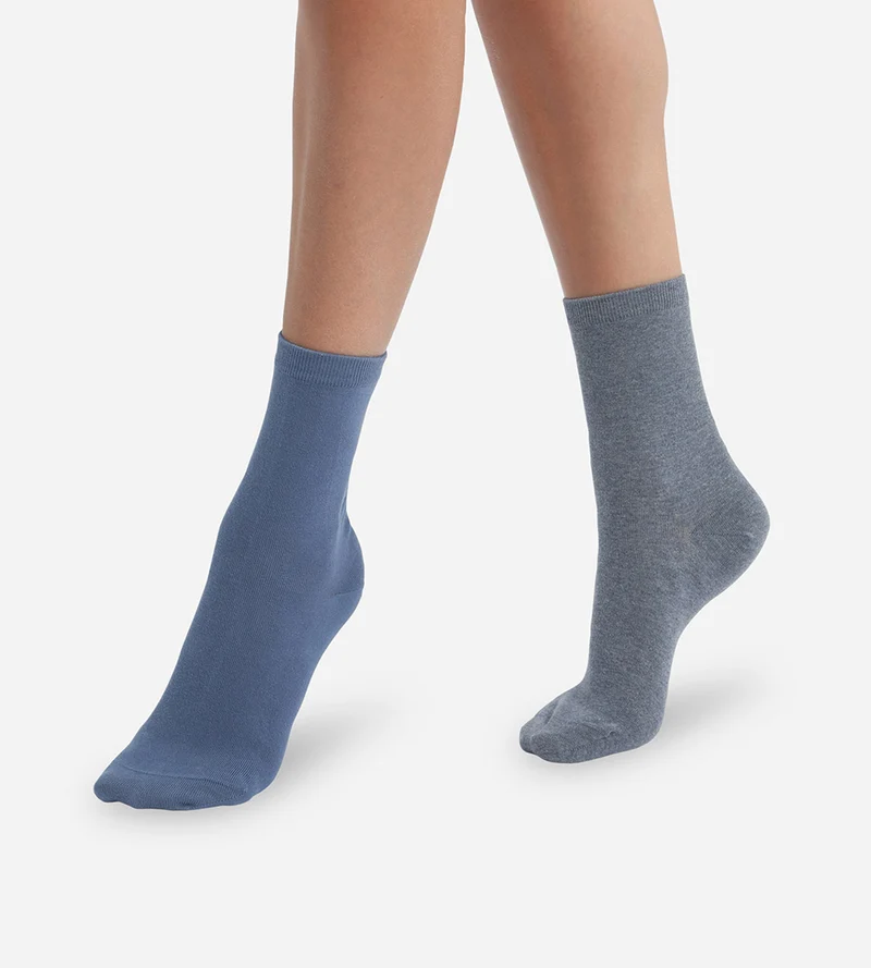 2er-Pack Damensocken aus Baumwolle marineblau/weiß - Basic Cotton