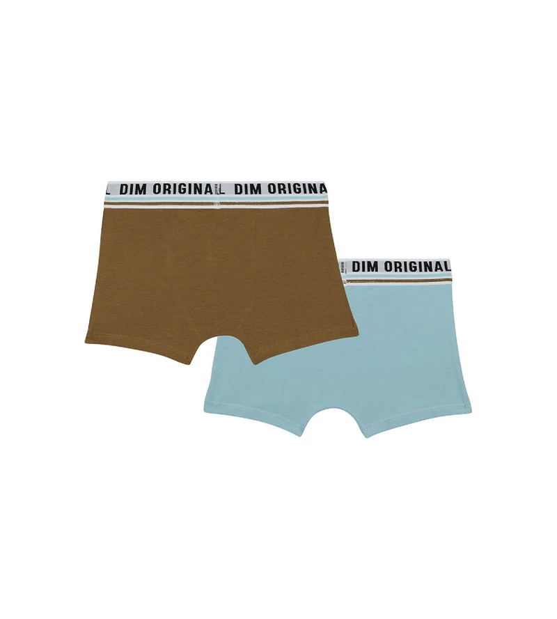 2er-Pack pastellblaue/hellbraune Jungen-Boxershorts aus Stretch-Baumwolle - DIM Originals