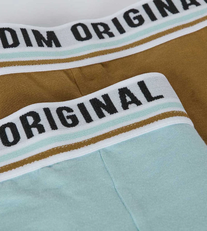 2er-Pack pastellblaue/hellbraune Jungen-Boxershorts aus Stretch-Baumwolle - DIM Originals