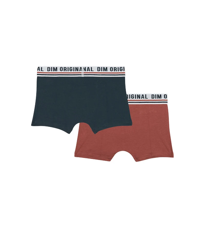 2er-Pack ziegelrote/dunkelblaue Jungen-Boxershorts aus Stretch-Baumwolle - DIM Originals