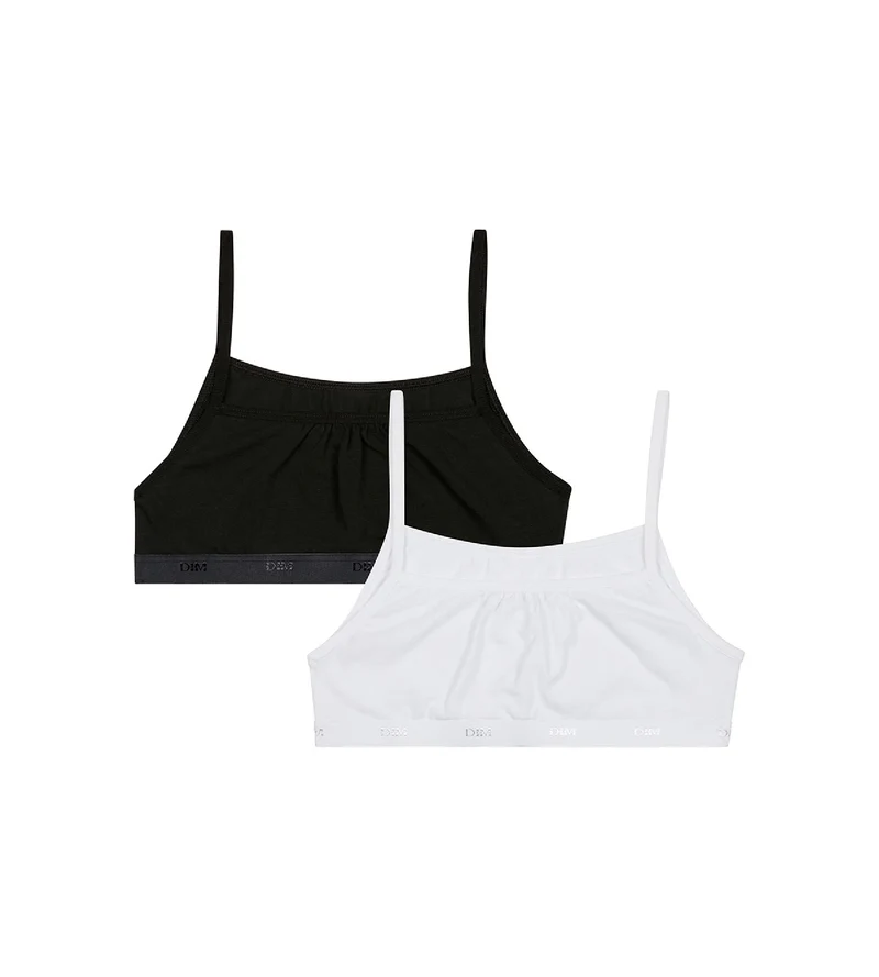 2er-Pack Mädchen-Bustiers aus Stretch-Baumwolle schwarz/weiß - EcoDIM