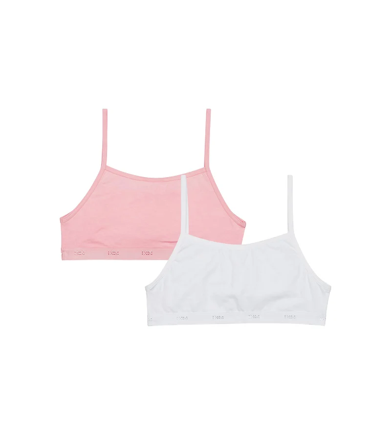 2er-Pack Mädchen-Bustiers aus Stretch-Baumwolle rosé/weiß - EcoDIM
