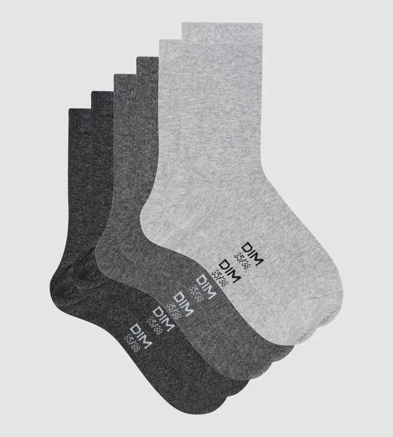 3er-Pack Damensocken aus Baumwolle hell/mittel/dunkelgrau - Basic Cotton