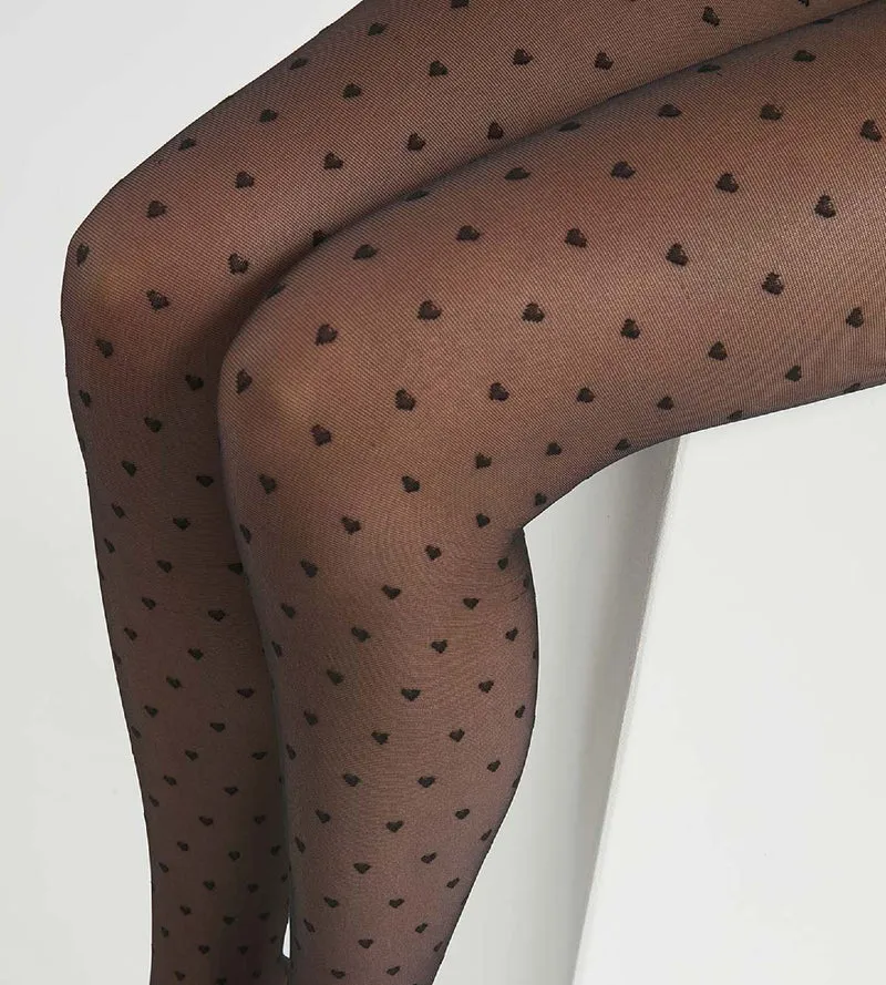 Schwarze transparente Strumpfhose 20D mit Herzen - DIM Style