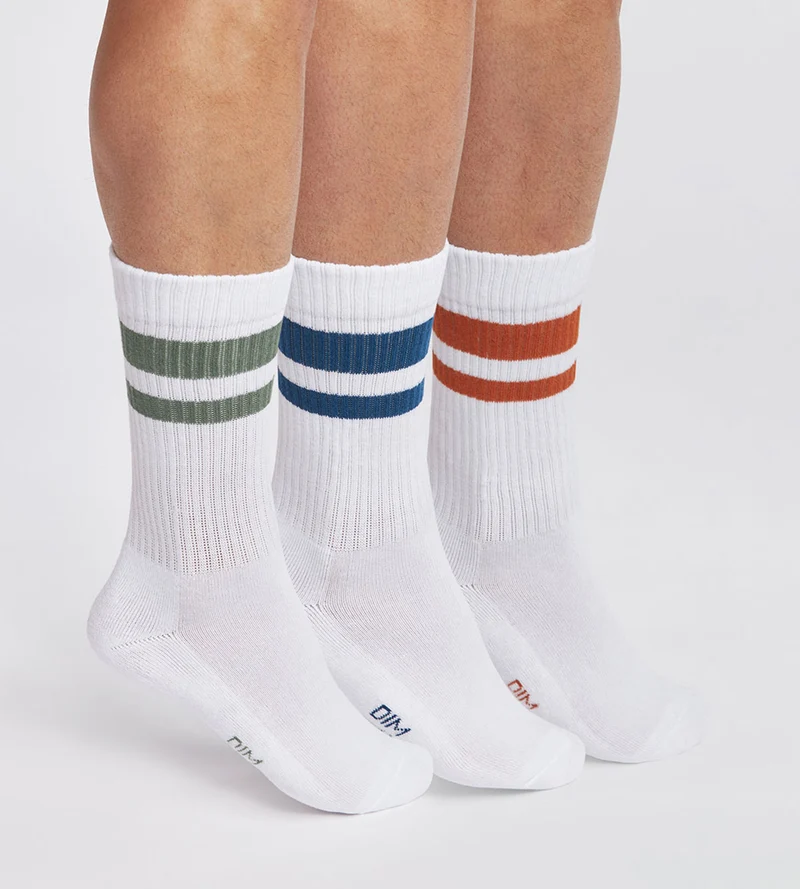 3er-Pack Herrensocken aus Baumwolle weiß/gestreift - EcoDIM Sport