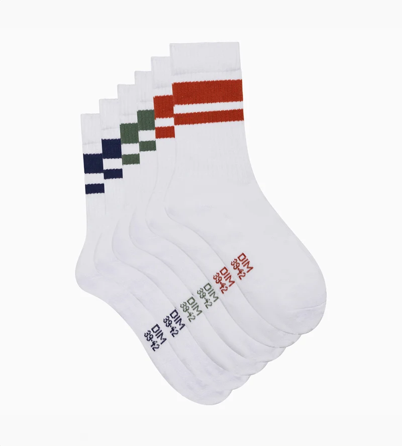 3er-Pack Herrensocken aus Baumwolle weiß/gestreift - EcoDIM Sport