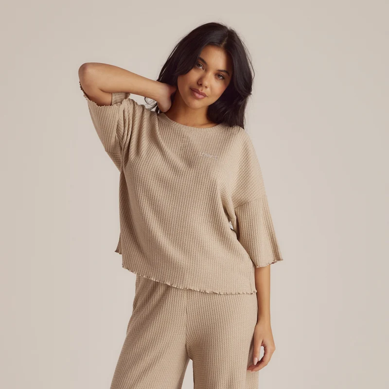 Soft Waffle Pyjama Oberteil - Hellbraun
