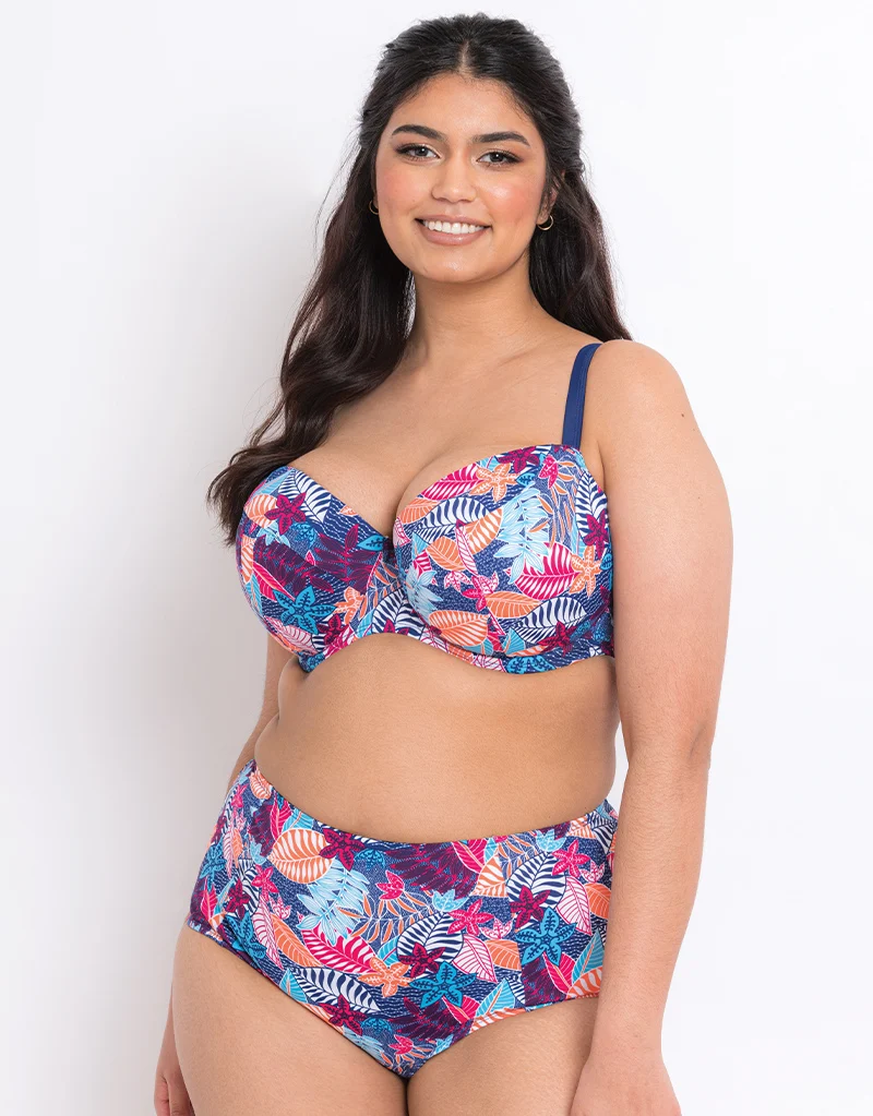 Flirtelle Antigua Reef Padded Balcony Bikini Top Navy Print