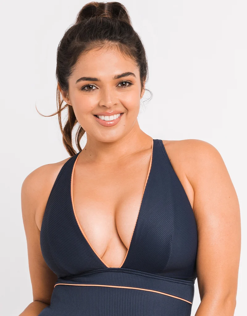 Curvy Kate Poolside Non Wired Plunge Swimsuit Navy/Coral