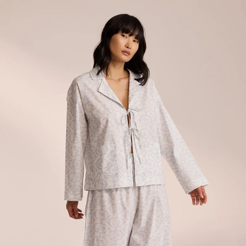 Baumwoll-Pyjamahemd - Blau