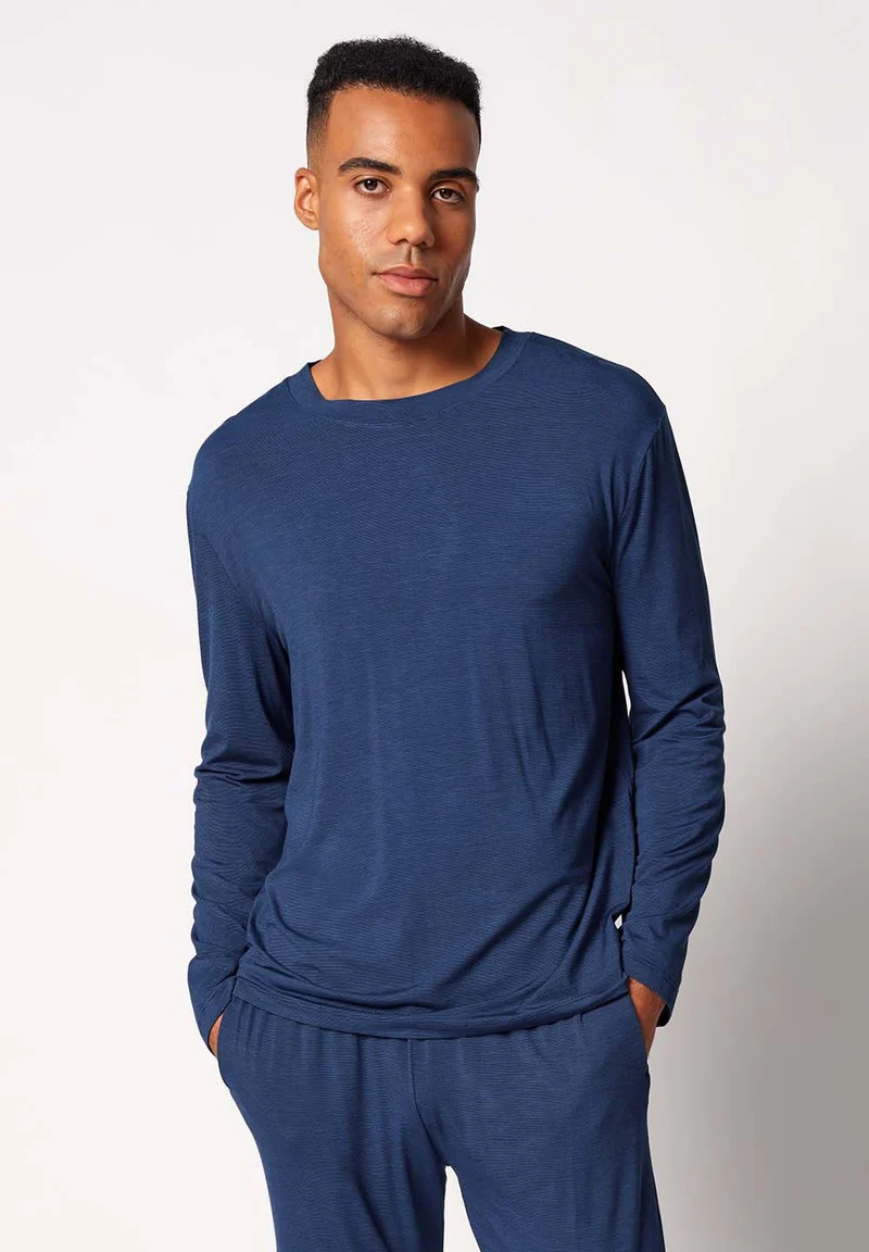 Cooling Deluxe Night Shirt long sleeve | crownblue stripes 082975-08S017