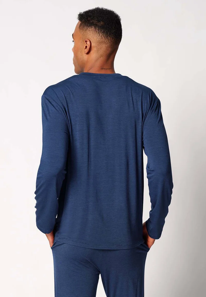 Cooling Deluxe Night Shirt long sleeve | crownblue stripes 082975-08S017