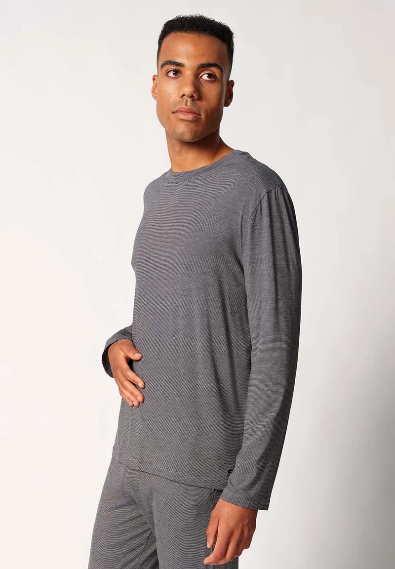 Cooling Deluxe Night Shirt long sleeve | black stripes 082975-08S016