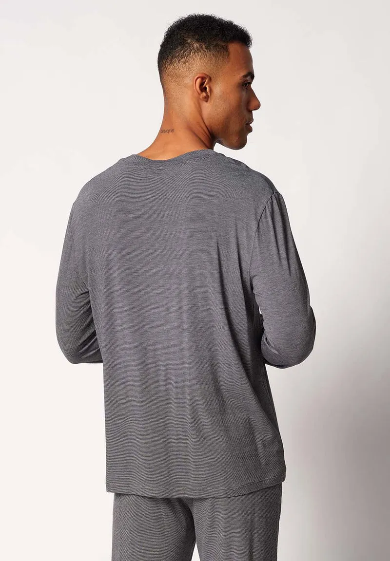 Cooling Deluxe Night Shirt long sleeve | black stripes 082975-08S016