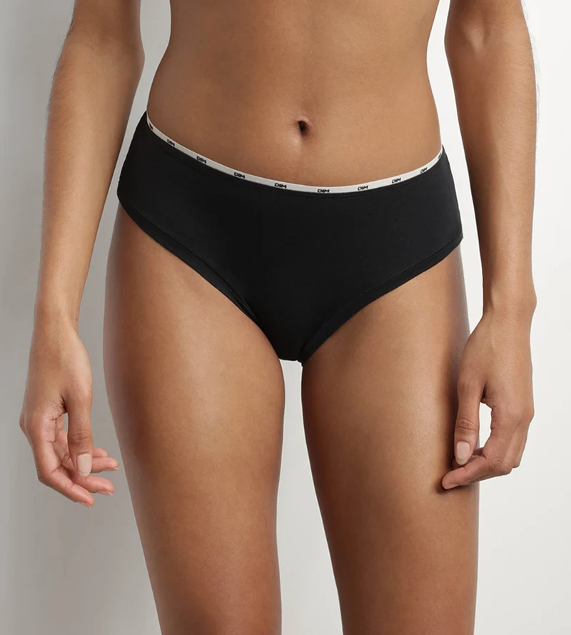 Schwarzer Slip aus Stretch-Baumwolle mit Zierbündchen - Icons Essentiel