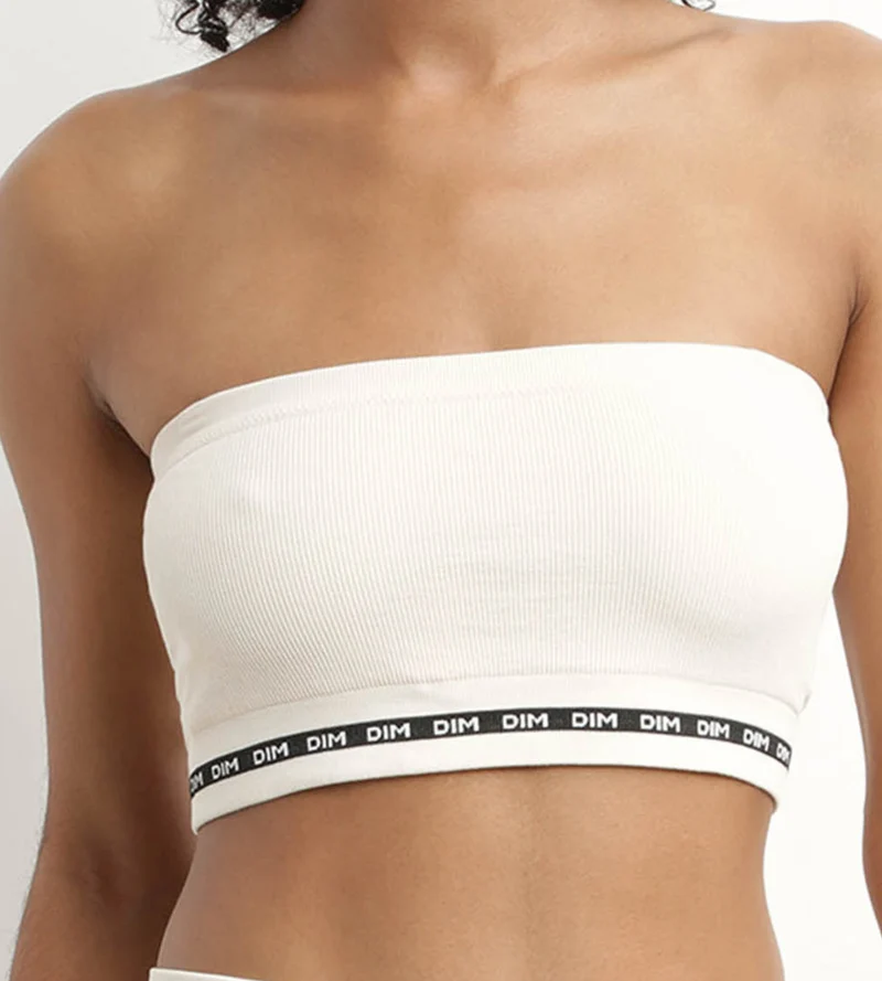 Hellbeiger Bandeau-BH aus gerippter Mikrofaser - Icons Seamless