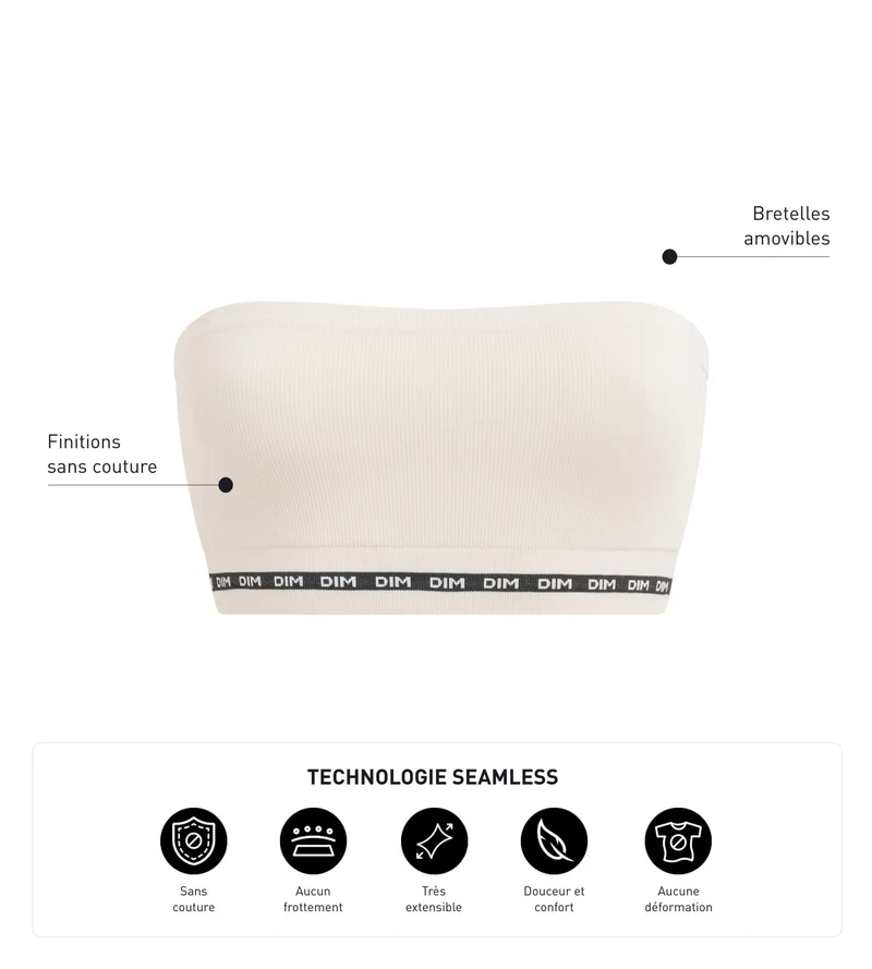 Hellbeiger Bandeau-BH aus gerippter Mikrofaser - Icons Seamless