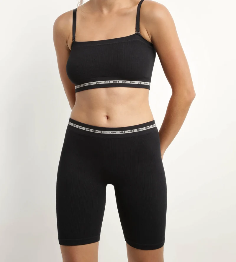 Schwarze Radlershorts aus gerippter Mikrofaser - Icons Seamless