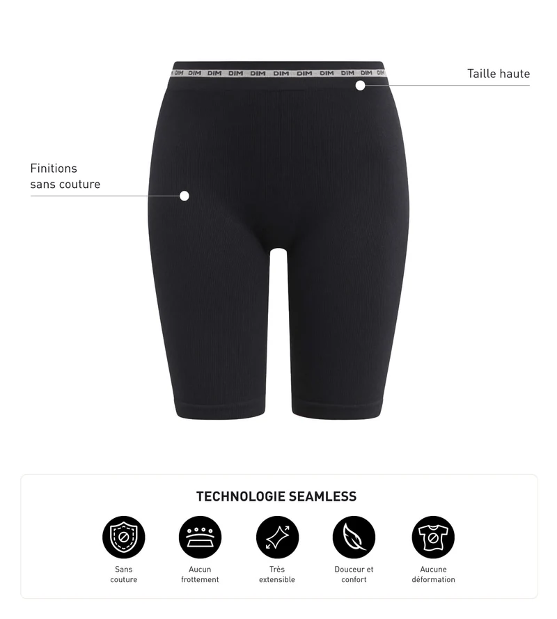 Schwarze Radlershorts aus gerippter Mikrofaser - Icons Seamless
