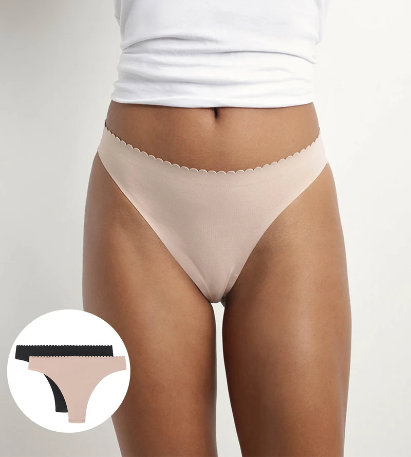 2er-Pack Tangas aus Mikrofaser schwarz/nude - Body Touch Easy