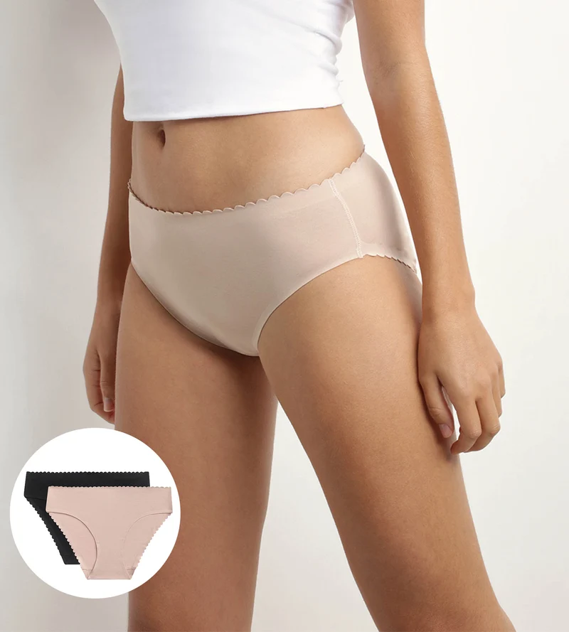 2er-Pack Slips aus Stretch-Baumwolle schwarz/nude - Body Touch Easy