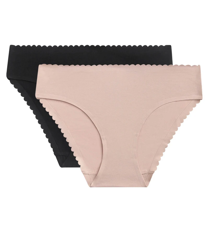 2er-Pack Slips aus Stretch-Baumwolle schwarz/nude - Body Touch Easy