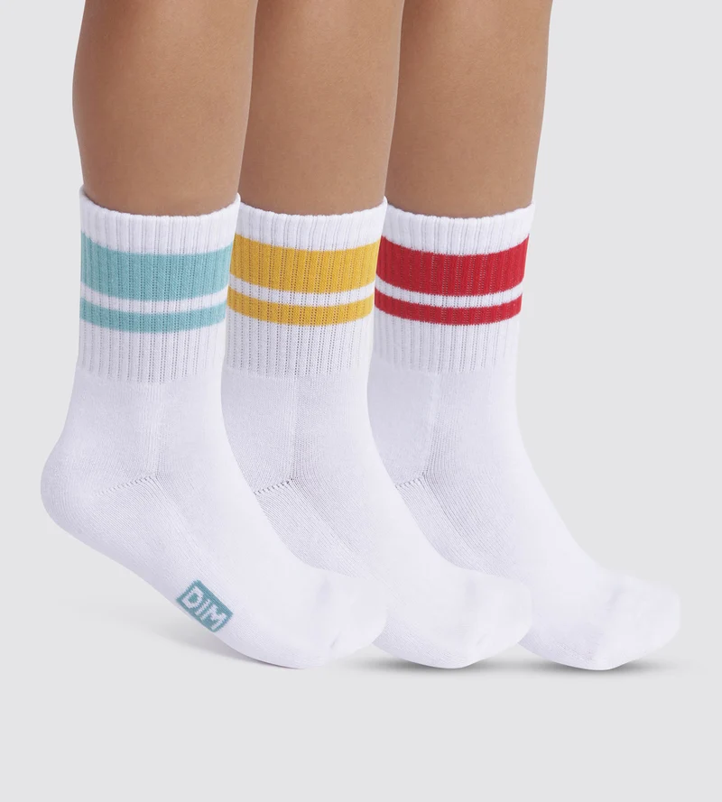 3er-Pack Kindersocken aus Baumwolle türkis/mohnrot/gelb - DIM Sport