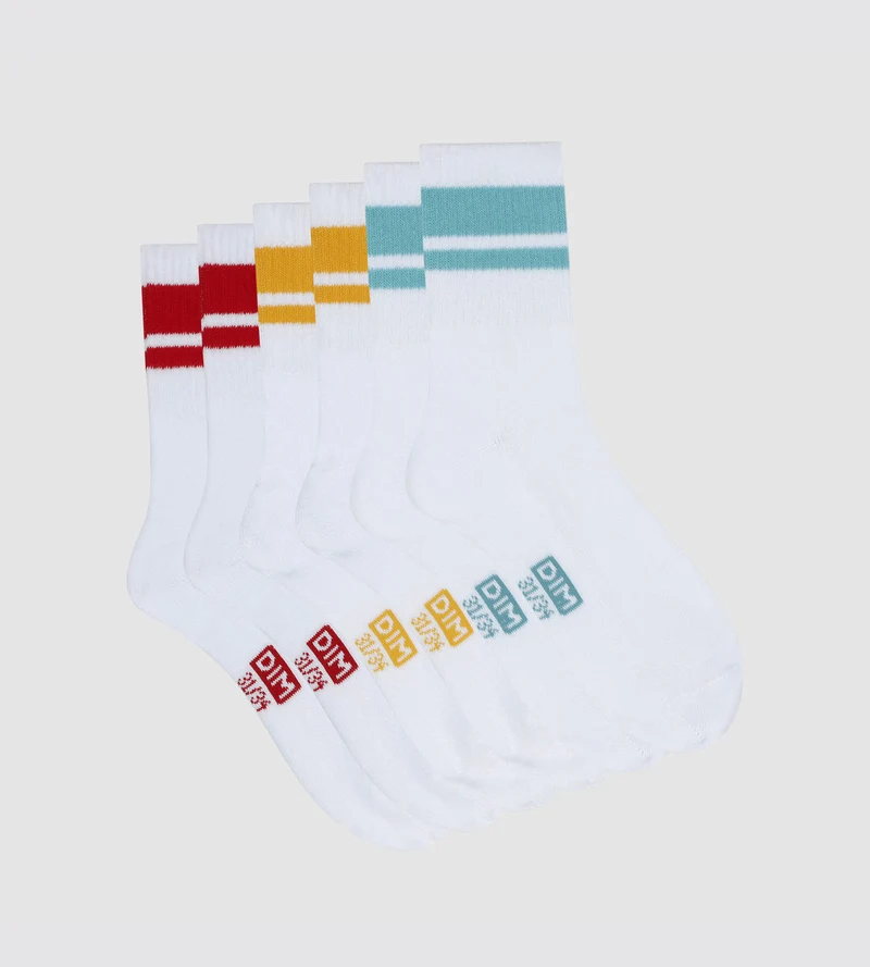 3er-Pack Kindersocken aus Baumwolle türkis/mohnrot/gelb - DIM Sport