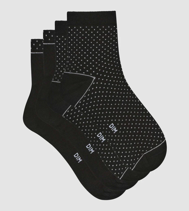 2er-Pack schwarze gepunktete Damensocken aus Bio-Baumwolle - DIM Good