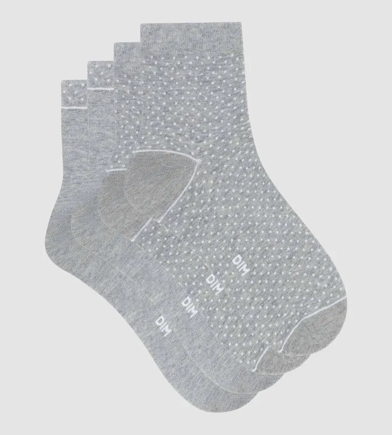2er-Pack hellgraue gepunktete Damensocken aus Bio-Baumwolle - DIM Good