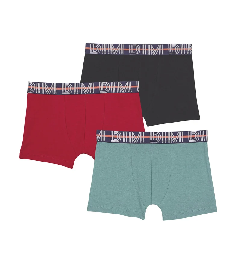 Set mit 3 Boxershorts aus Baumwollstretch Rouge Bleu Vert EcoDim Classic