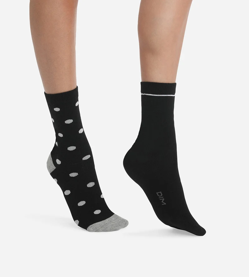 2er-Pack schwarze Damensocken aus Baumwolle mit XL-Punkten - Cotton Style